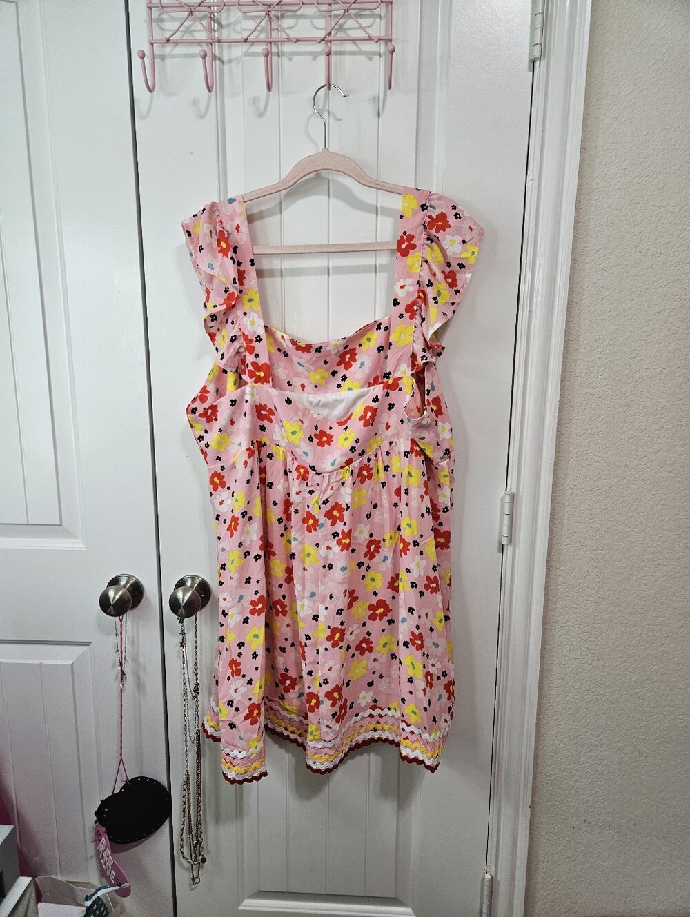 Pink Floral Ruffle Shoulder Sundress - Picture 10 of 14